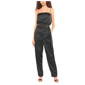 CEDRIC CHARLIER Designer Jumpsuit Black Satin Belted Strapless One Piece 8 NWT